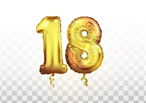 Premium Vector | Vector realistic isolated golden balloon number of 18 ...