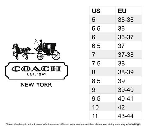 Coach Size Chart: A Visual Reference of Charts | Chart Master