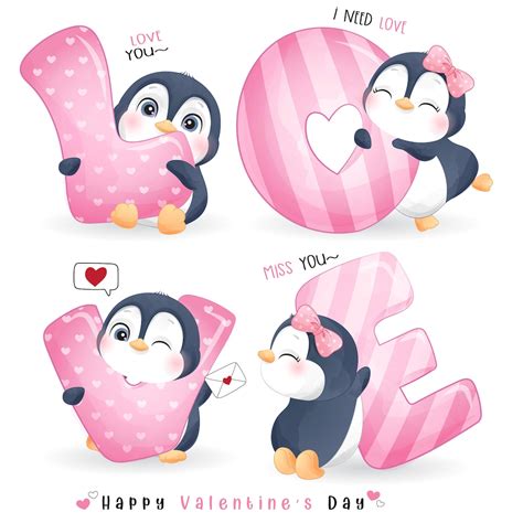 Cute Penguin for Valentines Day Clipart Set. - Etsy