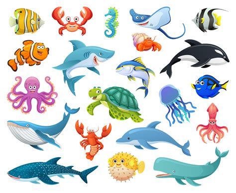 Set of fish and sea animals in cartoon style 6696084 Vector Art at Vecteezy