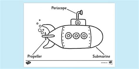 FREE! - Submarine With Parts Labelled Colouring Sheet