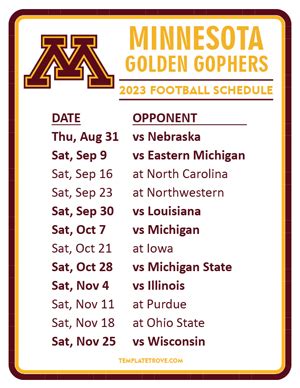 Printable 2023 Minnesota Golden Gophers Football Schedule