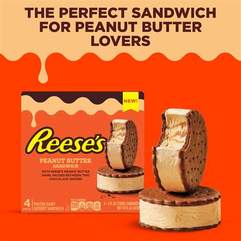 REESE'S Chocolate Peanut Butter Frozen Dairy Dessert Sandwiches, 4 oz ...