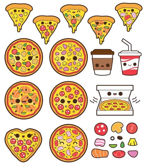 Kawaii Pizza Clipart, Kawaii Clipart, Cute Pizza Clipart, Pizza Party Clip Art, Kawaii Food ...