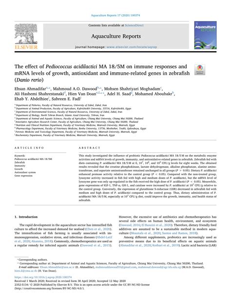 (PDF) The effect of Pediococcus acidilactici MA 18/5M on immune responses and mRNA levels of ...