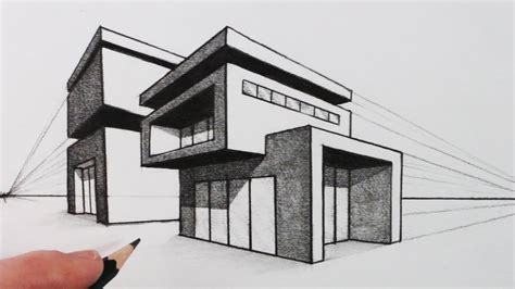How to Draw a House in Two Point Perspective: Modern House - YouTube
