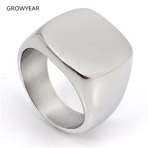 Custom Jewelry Personalized Rings Blank Stainless Steel Women Mens Signet Ring Silver Size 9 10 ...