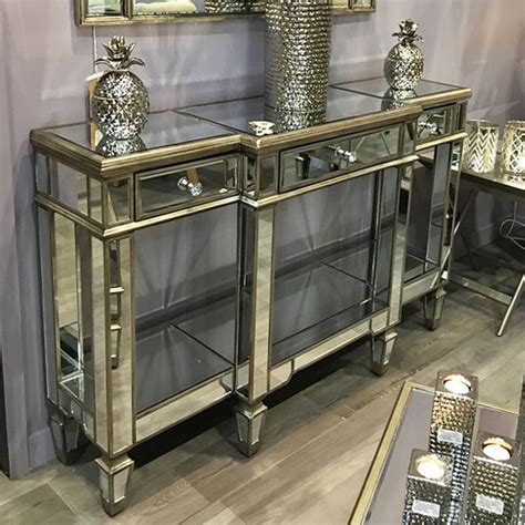 Belfry 3 Drawer Champagne Gold Mirrored Console Table | Picture Perfect ...