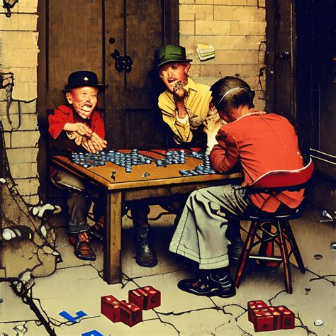 Norman Rockwell Paintings 4 Men Playing Dice in an Alley Way · Creative Fabrica