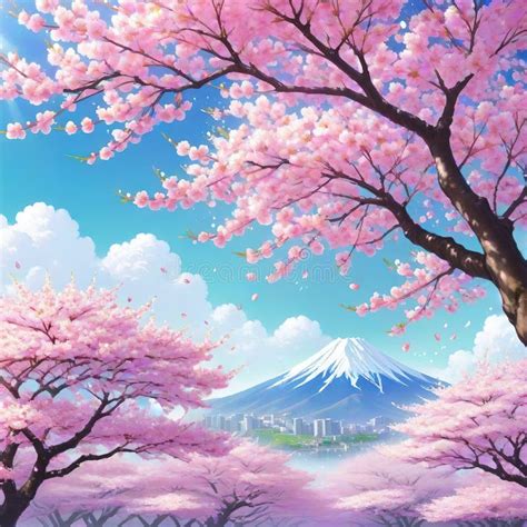 Anime Cherry Blossom Tree Pink Background Design Illustration Generated ...