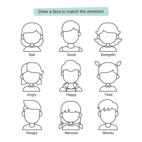 Premium Vector | Draw a face to match the emotion themed worksheets for kids