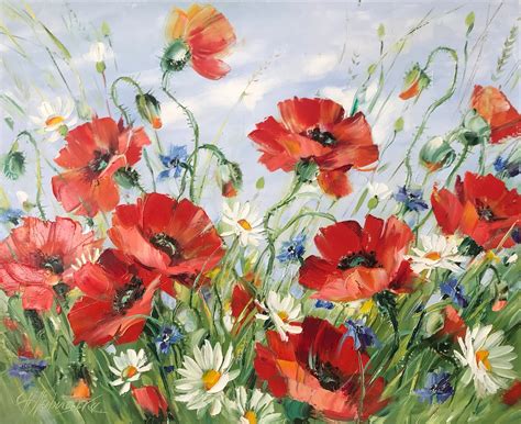 Poppy Field Oil Painting Original Art Work Red Poppies Painting on ...