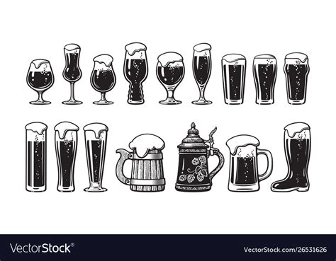 Beer glassware set various types glasses Vector Image