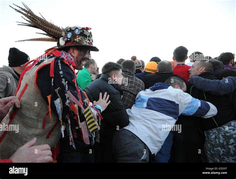 Competitors take part in the 'Sway' during the Haxey Hood game in Haxey, North Lincolnshire ...