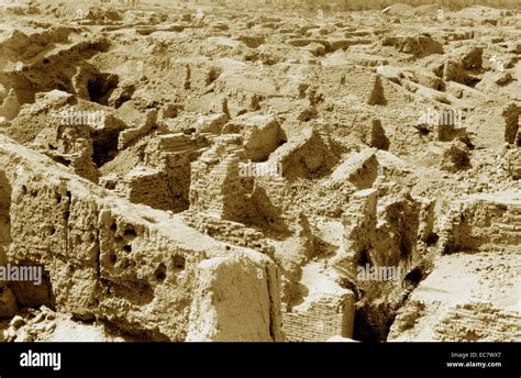 Iraq. Babylon, view of the crumbling ruins. The Ishtar gate showing animals embossed on brick ...