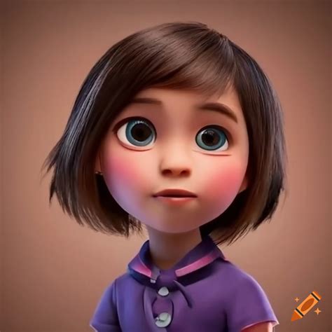 Animated girl with dark brown hair and barrettes on Craiyon