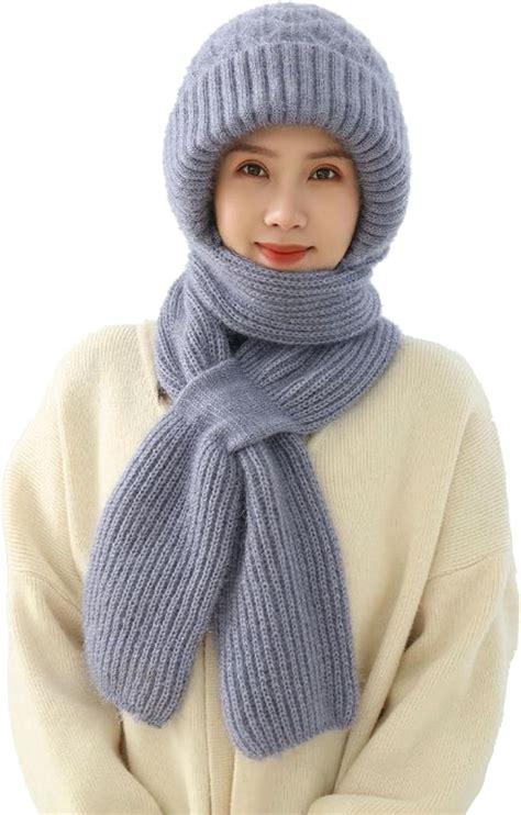 Integrated Ear Protection Windproof Cap Scarf, 2 in 1 Scarf Windproof Hat, Winter Warm Knitted ...