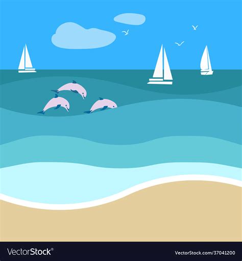 Sea landscape in a flat design Royalty Free Vector Image