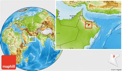 Physical Location Map of Nizwa (Nazwa)