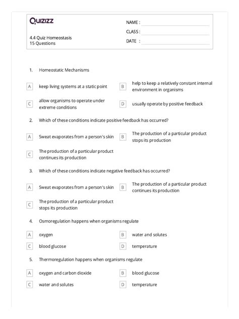 Worksheet 1 Homeostasis Answerkey | PDF | Homeostasis | Physiology