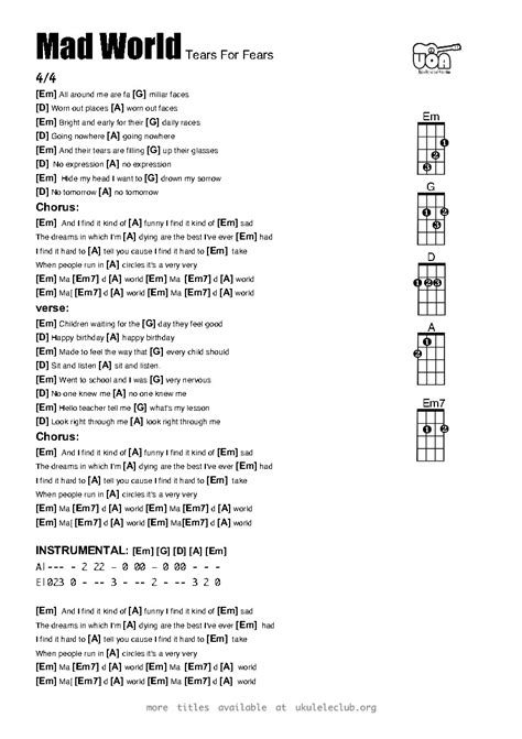 Gary Jules Mad World Guitar Chords