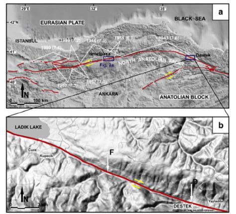 (a) Simplified map of the North Anatolian Fault showing creep locations ...