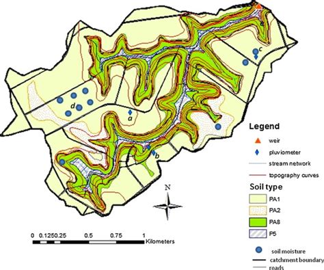 Map of the catchment showing the catchment boundary (external line ...