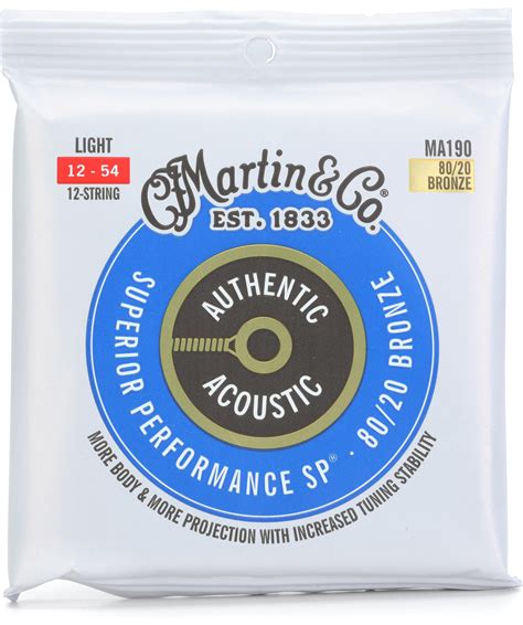 Martin MA190 Authentic Acoustic Superior Performance 80/20 Bronze Guitar Strings - .012-.054 ...