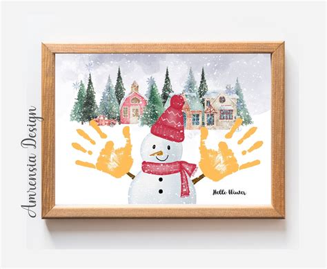 Snowman Handprint Art, Snowman Craft, Home Decoration, Winter Footprint ...