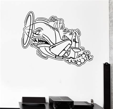 Wall Vinyl Sticker Decal Fighters Shark Cartoon Children's Room Airpla — Wallstickers4you