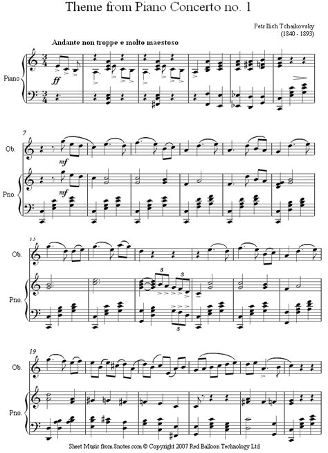 Tchaikovsky - Theme from Piano Concerto No.1 sheet music for Oboe - 8notes.com