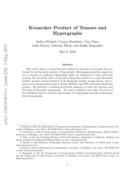 (PDF) Kronecker Product of Tensors and Hypergraphs