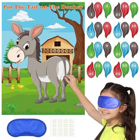 Buy PLULON Pin The Tail on The Donkey Party Game Donkey Games with 24Pcs Tail Stickers for Kids ...