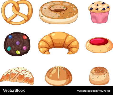 Set of bread and pastry bakery products Royalty Free Vector