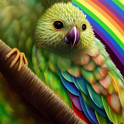 Premium AI Image | A painting of a parrot with a rainbow in the background.