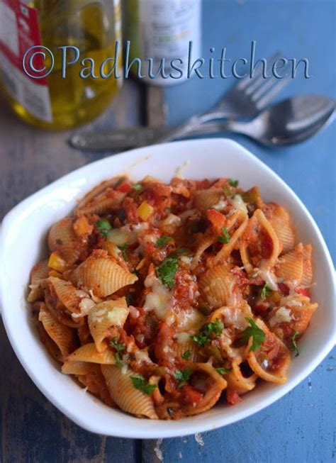 Conchiglie Pasta with Tomato Sauce-Bell Pepper-Red Sauce Pasta Recipe - Padhuskitchen