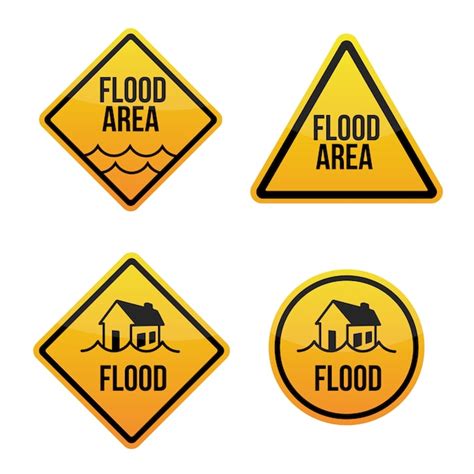 Premium Vector | Flood area alert. warning signs labels with flooding house. yellow aisolated on ...