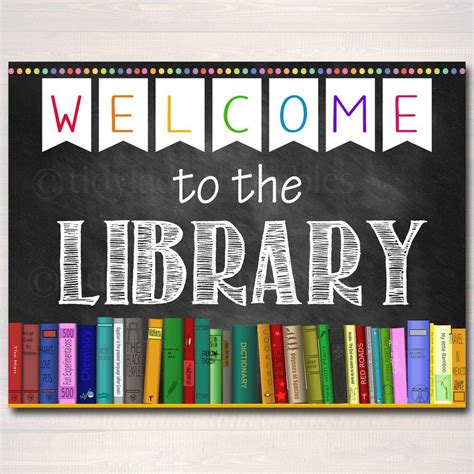 Welcome To The Library School Decor Sign | School library posters, Library posters, Library signs