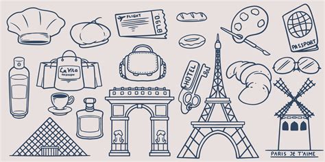 Hand drawing doodle travel elements set go to paris with france icon 9097881 Vector Art at Vecteezy