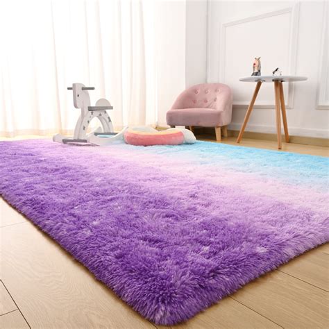 Lochas Fluffy Shag Area Rug Fuzzy Gradient Tie Dye Colorful Bedside Carpet Plush Rugs for ...