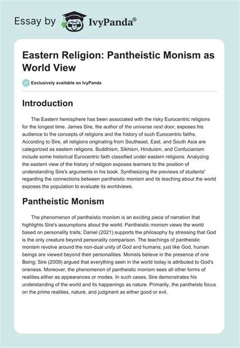 Eastern Religion: Pantheistic Monism as World View - 556 Words | Essay ...