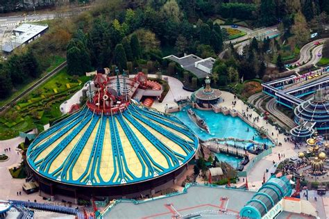 An aerial View of Space Mountain, Autopia and Nautilus in Discoveryland, Disneyland Paris DLP ...