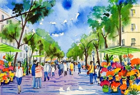 Vibrant Street Scene Watercolor Painting | Street scenes, Watercolor city, City painting