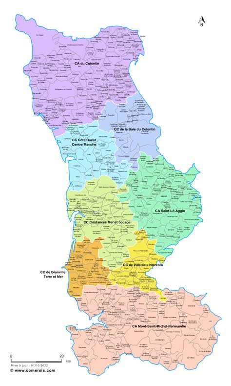 Carte des intercommunalités de la Manche avec communes