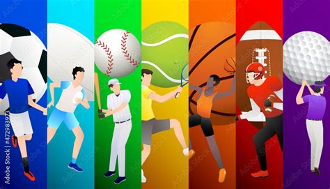 Vector illustration of sports background design with sport players in ...