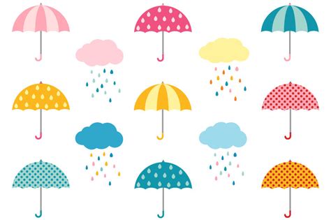 Colorful umbrella clipart, Cute weather clip art, Rain clouds By Pravokrugulnik | TheHungryJPEG