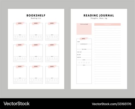 Bookshelf reading list reading journal template Vector Image