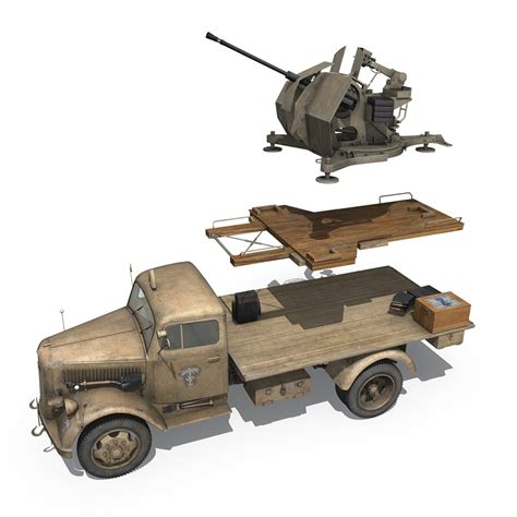 Opel Blitz with 2cm Flak 38 - DAK 3D Model $139 - .obj .c4d .lwo .fbx .3ds - Free3D