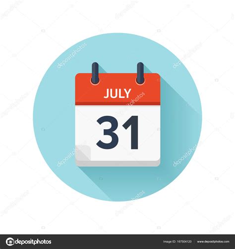 July 31. Vector flat daily calendar icon. Date and time, day, month ...