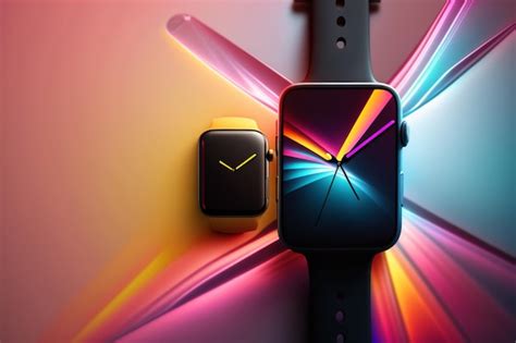 Premium Photo | A colorful apple watch with a black band and yellow and green face.